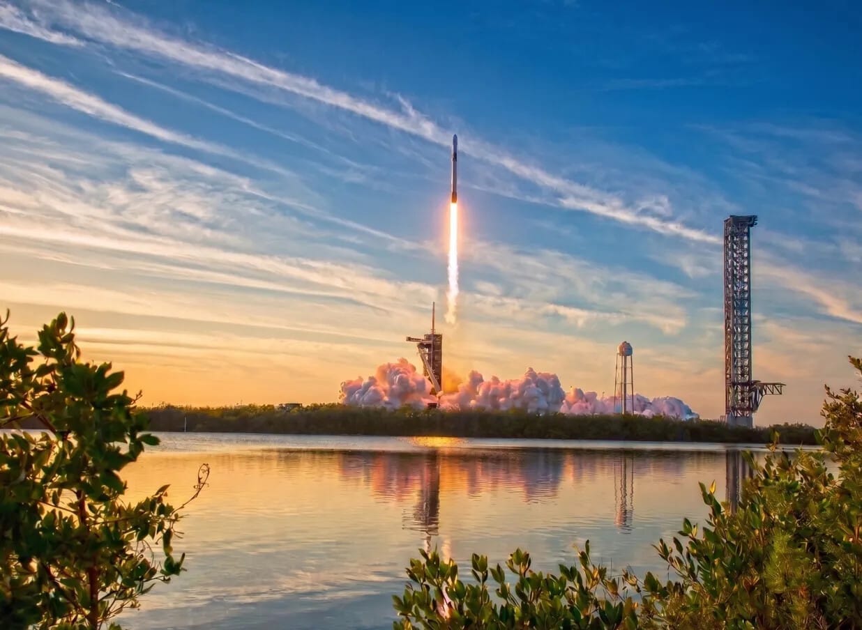 SpaceX Falcon 9 launch at twilight near Titusville